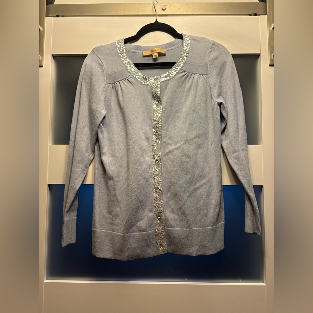 Motto EUC Chic Light Blue Women's Cardigan Sequin Detail Size Small
